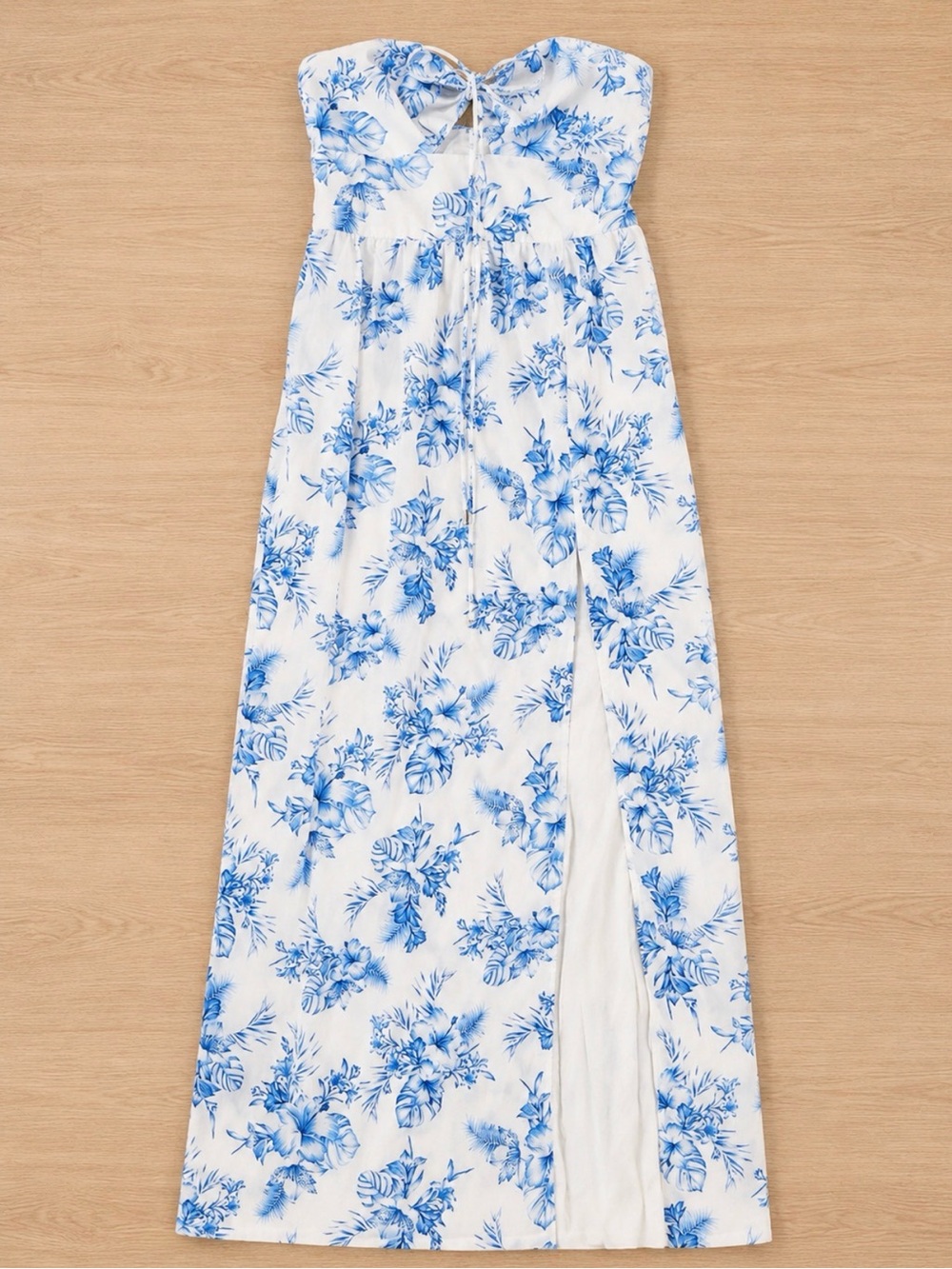 Hello Molly White and Blue Floral Strapless Maxi Dress